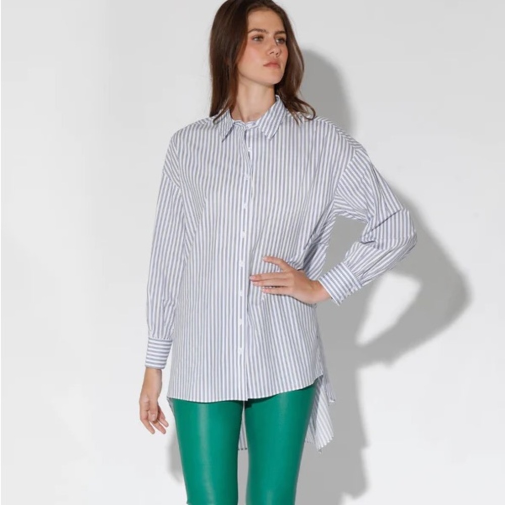 Walter Baker Vivian Striped Cotton Poplin Shirt Blue White Stripes Medium NWT